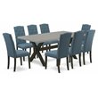 Pemberly Row 9-Pc Wood Dining Set with Blue Finish and Upholstery