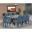 Pemberly Row 9-Pc Dining Set with Black Table and Mineral Blue Chairs