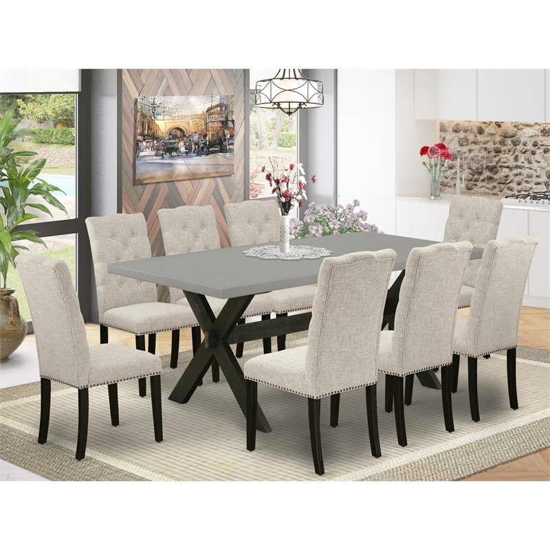 Pemberly Row 9-Pc Dining Set with Dark Brown Finish and Upholstery