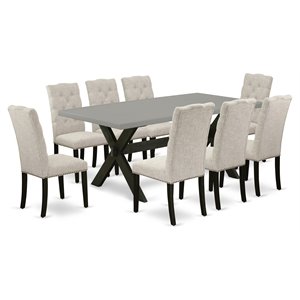 Pemberly Row 9-Pc Dining Set with Dark Brown Finish and Upholstery