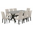 Pemberly Row 9-Pc Dining Set with Dark Brown Finish and Upholstery