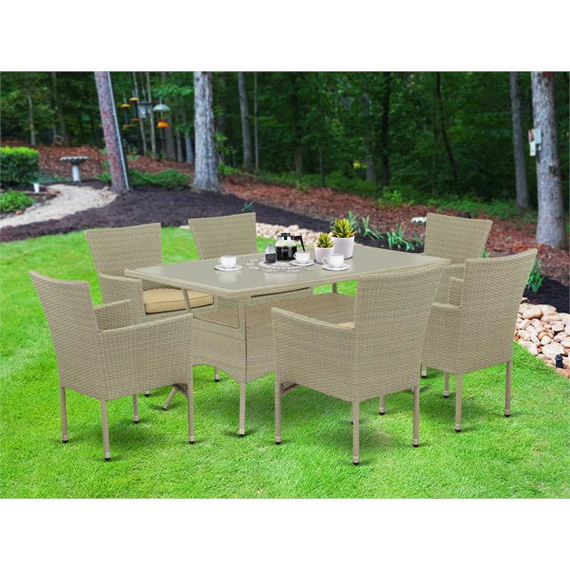 Pemberly Row 7-Piece Patio Set with Acacia Wood Table in Natural Finish