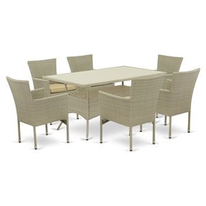 Pemberly Row 7-Piece Patio Set with Acacia Wood Table in Natural Finish