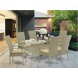 Pemberly Row 7-Piece Wicker Patio Set with Acacia Wood Table in Brown