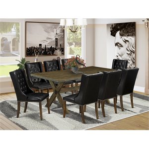 Pemberly Row 9-Piece Jacobean Dining Set with PU Leather Chairs and Table