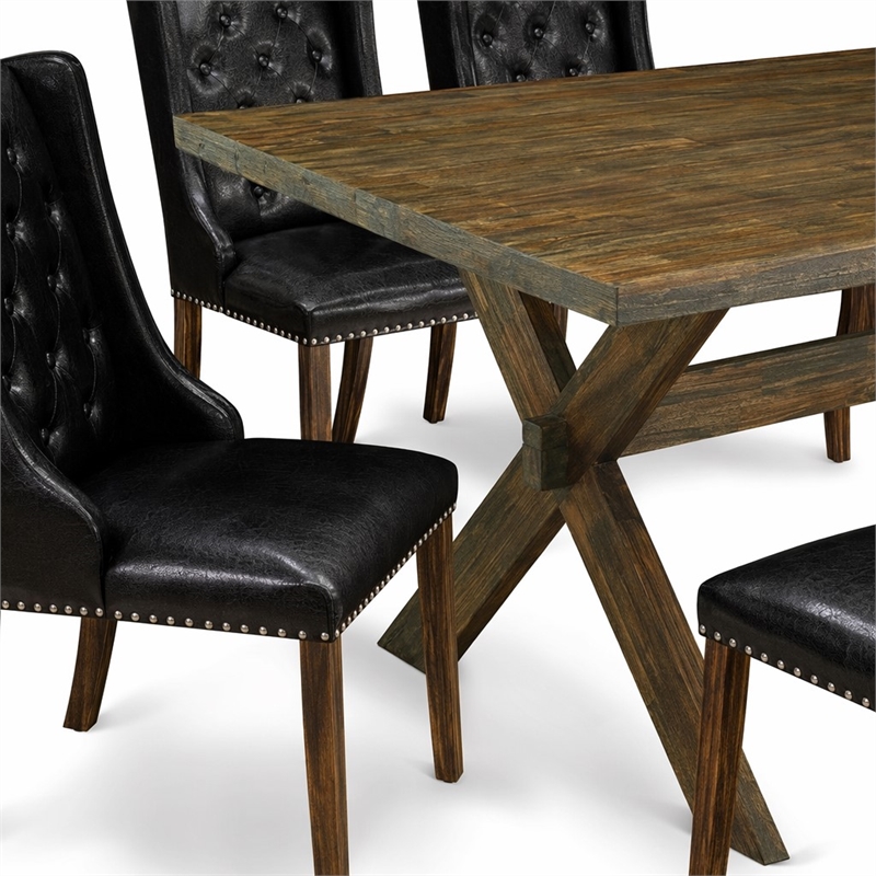Pemberly Row 9-Piece Jacobean Dining Set with PU Leather Chairs and Table