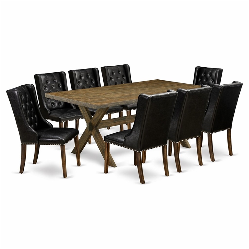 Pemberly Row 9-Piece Jacobean Dining Set with PU Leather Chairs and Table