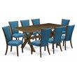 Pemberly Row X-Style 9-Piece Wood Dining Set in Jacobean Brown/Blue