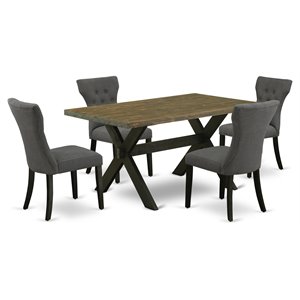 Pemberly Row 5-Piece Wood Dining Set Wire Brushed Black Gotham Gray Finish