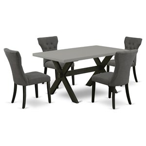 Pemberly Row 5-Piece Wood Dining Set in Black Finish with Gotham Gray Chairs