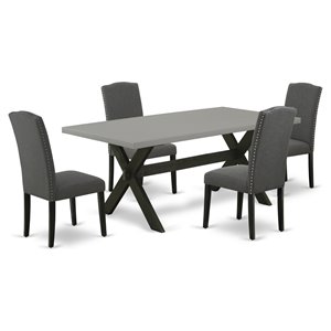 Pemberly Row 5-Piece Wood Dining Set in Black Finish with Dark Shitake Chairs