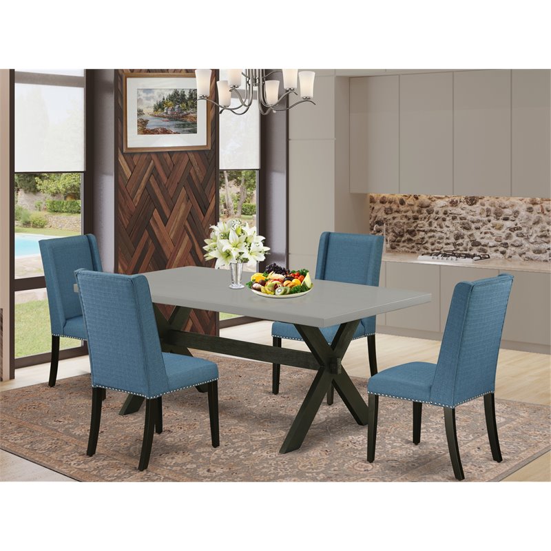 Pemberly Row 5-Piece Wood Dining Set in Black Finish with Mineral Blue Chairs