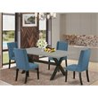 Pemberly Row 5-Piece Wood Dining Set in Black Finish with Mineral Blue Chairs