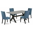 Pemberly Row 5-Piece Wood Dining Set in Black Finish with Mineral Blue Chairs