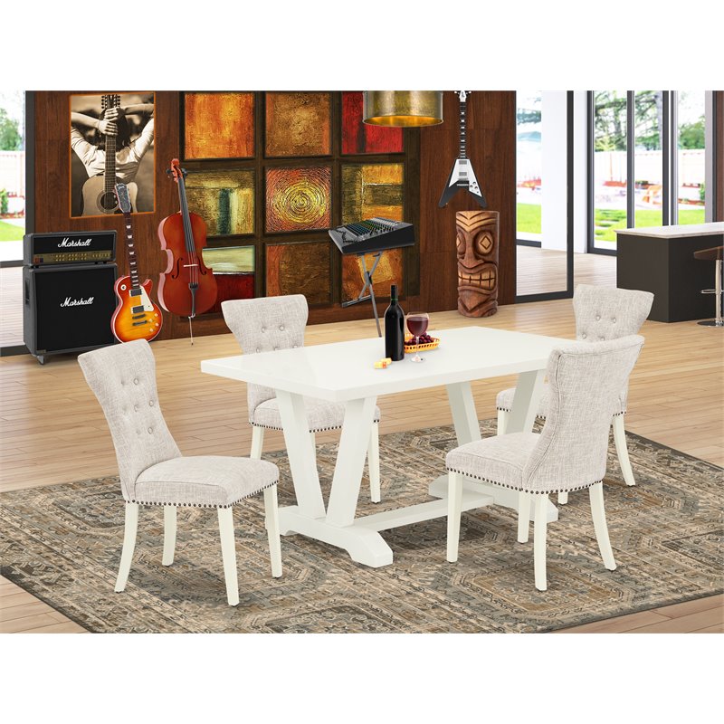 Pemberly Row 5-Piece Wooden Dining Table Set in Linen White with Doeskin