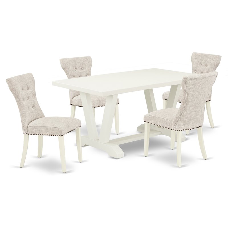 Pemberly Row 5-Piece Wooden Dining Table Set in Linen White with Doeskin