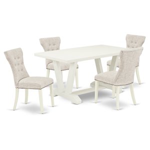 Pemberly Row 5-Piece Wooden Dining Table Set in Linen White with Doeskin