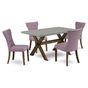 Pemberly Row 5-Piece Wood Kitchen Table Set in Jacobean and Cement Finish