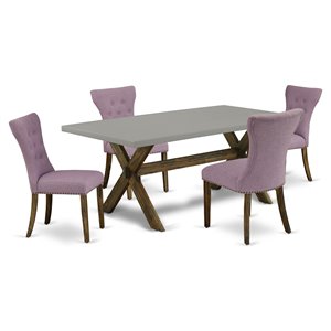 Pemberly Row 5-Piece Wood Dining Set in Jacobean Finish/Dahlia Linen