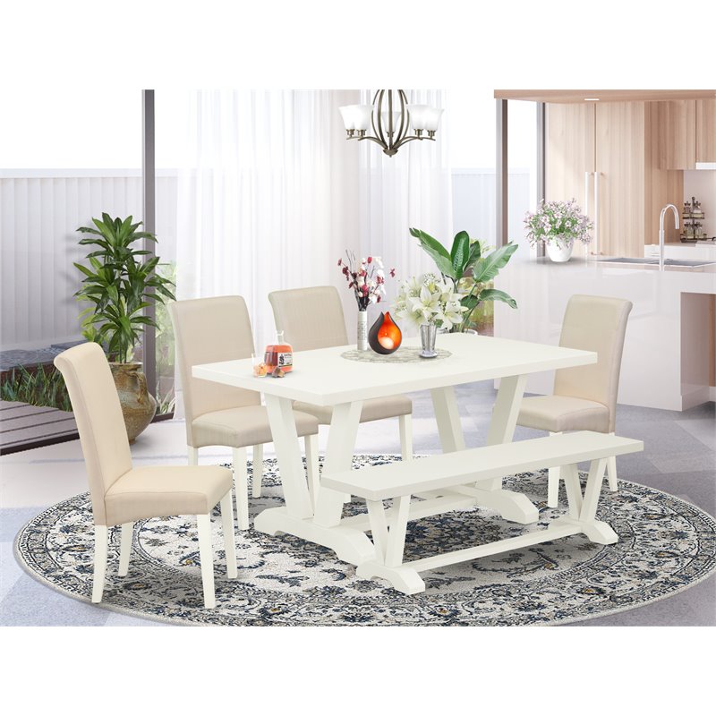 Pemberly Row 6-Piece Wood Dining Set in Linen White/Cream Finish