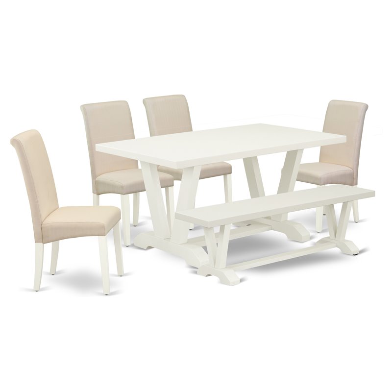 Pemberly Row 6-Piece Wood Dining Set in Linen White/Cream Finish