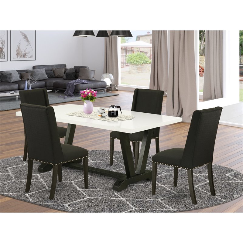 Pemberly Row V-Style 5-Piece Wood Kitchen Set in Black Finish