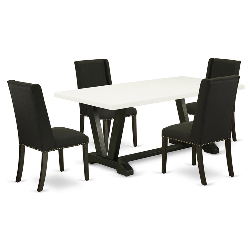 Pemberly Row V-Style 5-Piece Wood Kitchen Set in Black Finish