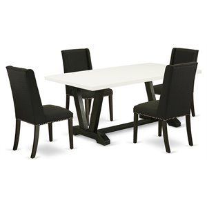 Pemberly Row V-Style 5-Piece Wood Kitchen Set in Black Finish