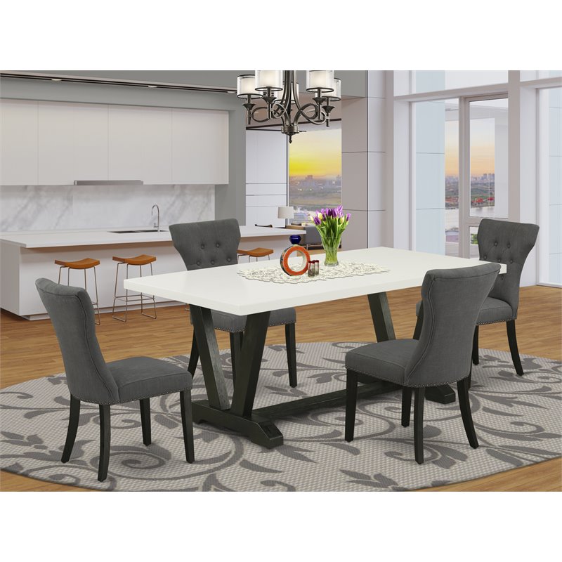 Pemberly Row V-Style 5-Piece Wood Dining Table Set in Black Finish