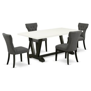 Pemberly Row V-Style 5-Piece Wood Dining Table Set in Black Finish