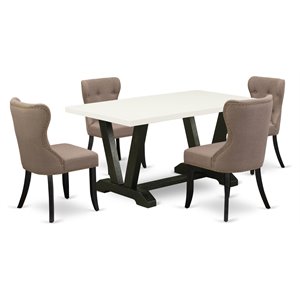 Pemberly Row V-Style 5-Piece Wood Dining Set in White and Black Finish