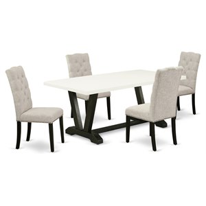 Pemberly Row 5-Piece Dining Room Set in Wood with Black Finish Doeskin Chairs