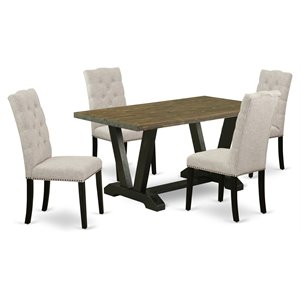 Pemberly Row 5-Piece Kitchen Table Set in Wood with Black Finish Doeskin Chairs