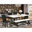 Pemberly Row 6-Piece  Kitchen Table Set with Bench in White/Black