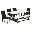 Pemberly Row 6-Piece  Kitchen Table Set with Bench in White/Black