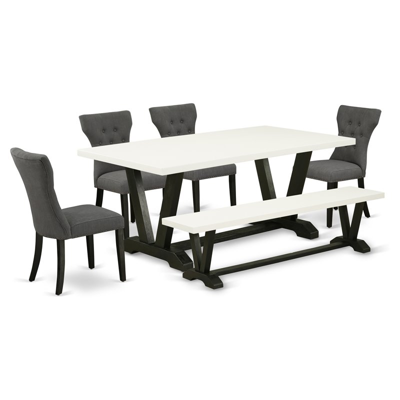 Pemberly Row 6-Piece Modern Dining Set with Bench in White/Black