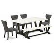 Pemberly Row 6-Piece Modern Dining Set with Bench in White/Black