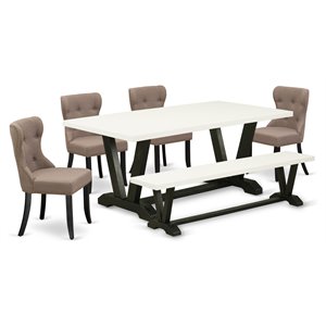 Pemberly Row 6-Piece Tufted Dining Set in Linen White and Black