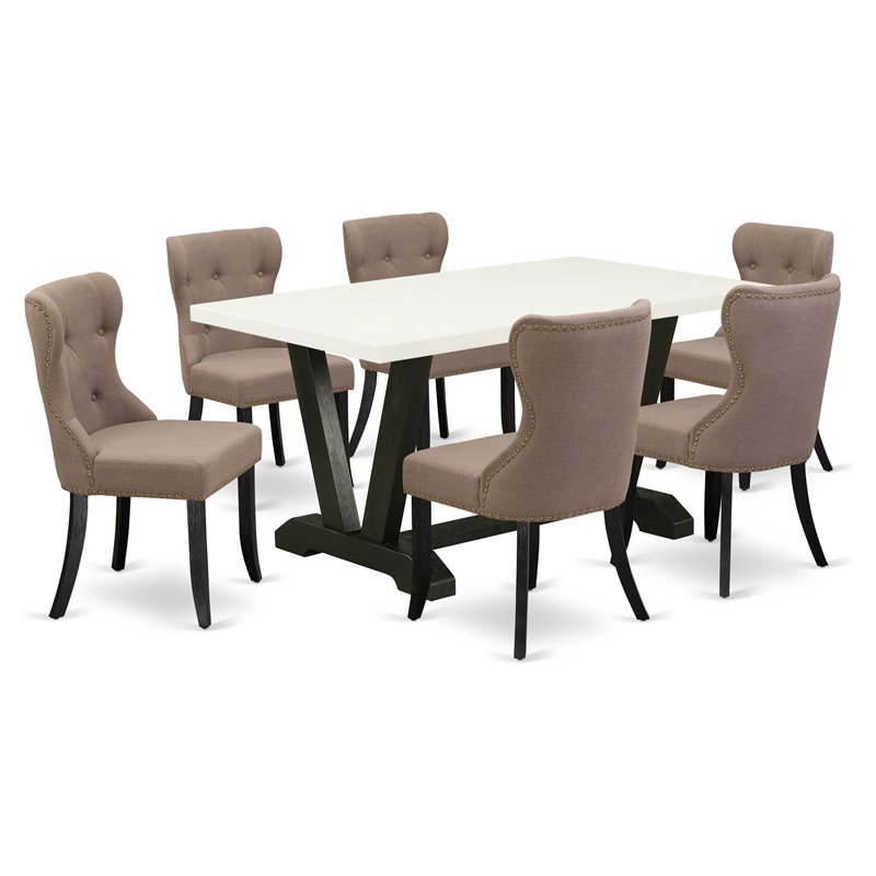 Pemberly Row 7-Piece Wood Dining Set in White/Black/Coffee Finish