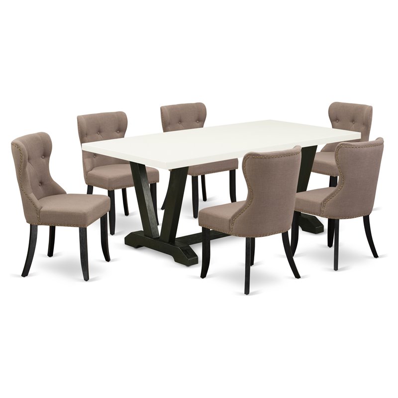 Pemberly Row 7-Piece Wood Dining Set in White/Black Finish