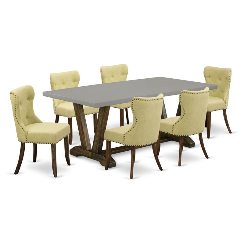 Pemberly Row 7-Piece Jacobean Brown Dining Set with Cement Table Top