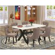Pemberly Row 7-Piece X-Style Wood Dining Table Set in Black/Coffee