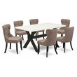 Pemberly Row 7-Piece X-Style Wood Dining Table Set in Black/Coffee