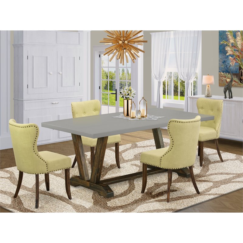 Pemberly Row 5-Piece Dining Table and Chair Set in Cement and Jacobean