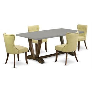 Pemberly Row 5-Piece Dining Table and Chair Set in Cement and Jacobean