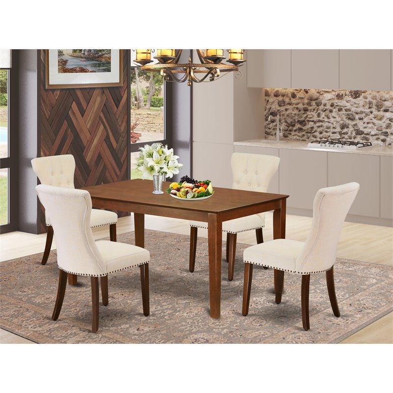 Pemberly Row 5-Pc Wooden Dining Set in Mahogany and Light Beige
