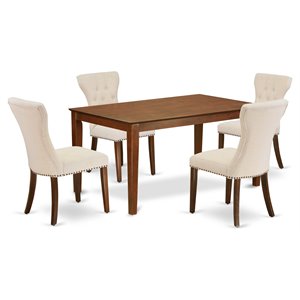 Pemberly Row 5-Pc Wooden Dining Set in Mahogany and Light Beige