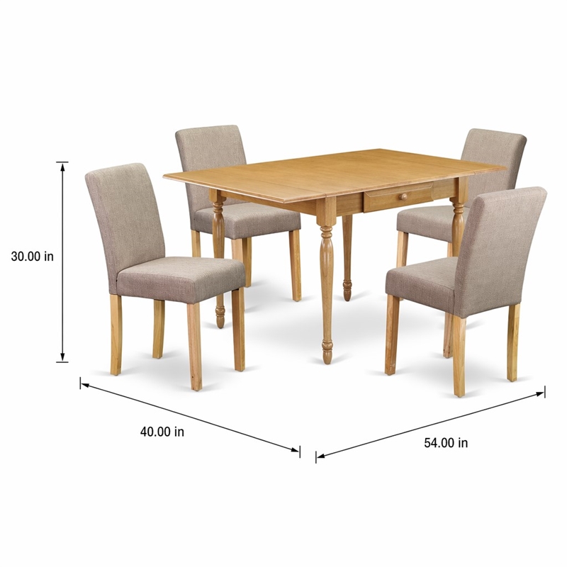 Pemberly Row 5-Piece Rubberwood Oak Dining Set with Light Fawn Linen Chairs