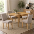 Pemberly Row 5-Piece Rubberwood Oak Dining Set with Light Fawn Linen Chairs