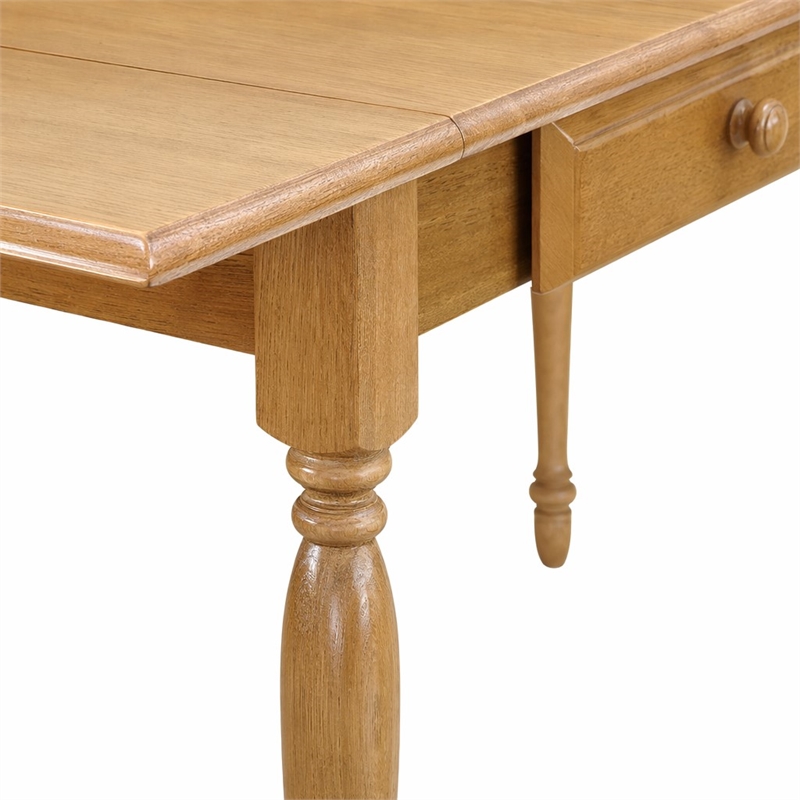 Pemberly Row 5-Piece Rubberwood Oak Dining Set with Light Fawn Linen Chairs